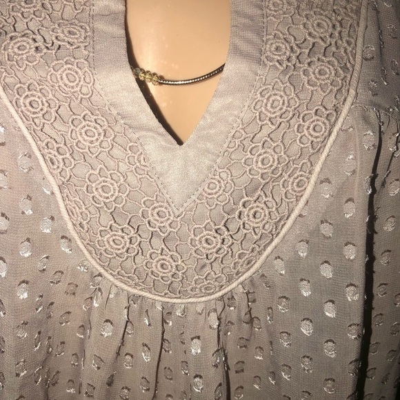 Daniel Rainn beige polka dot sheer Babydoll blouse large - Picture 2 of 8